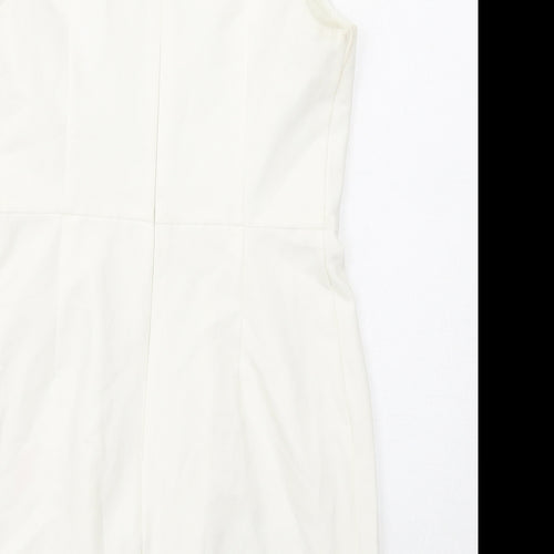 Topshop Womens Beige Polyester Shift Size 12 Round Neck Zip