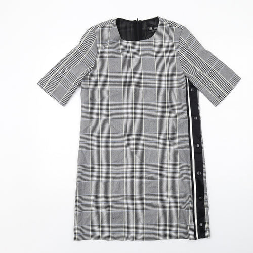Zara Womens Grey Plaid Polyester Shift Size M Round Neck Zip