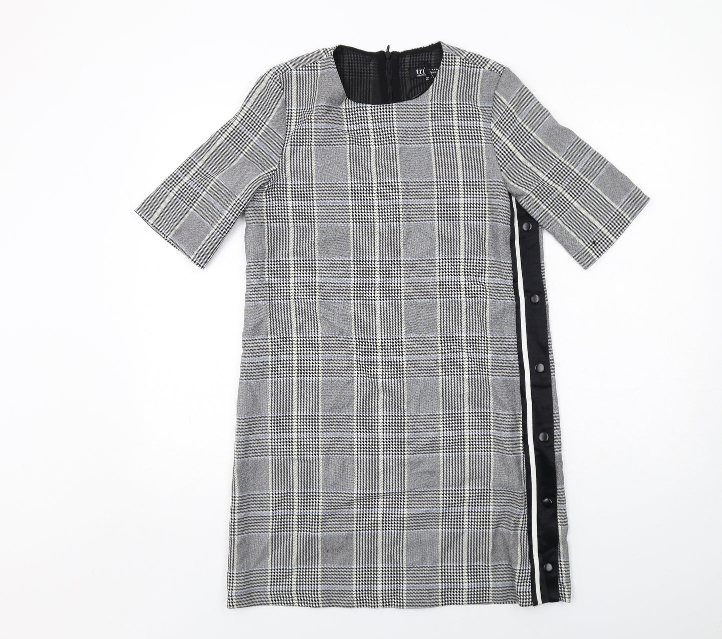 Zara Womens Grey Plaid Polyester Shift Size M Round Neck Zip
