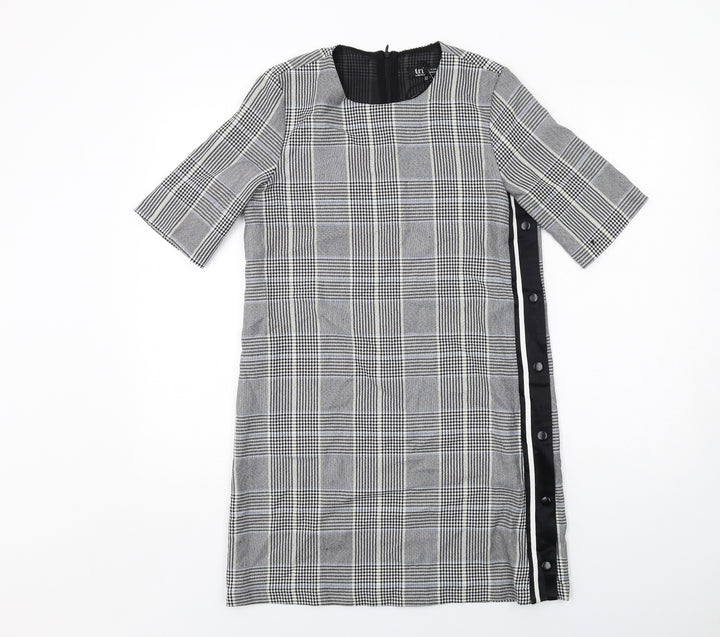 Zara Womens Grey Plaid Polyester Shift Size M Round Neck Zip