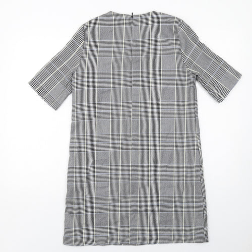 Zara Womens Grey Plaid Polyester Shift Size M Round Neck Zip