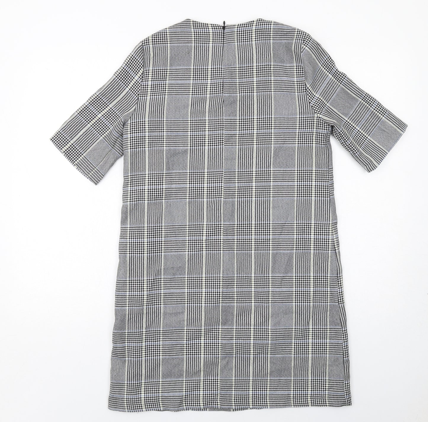 Zara Womens Grey Plaid Polyester Shift Size M Round Neck Zip