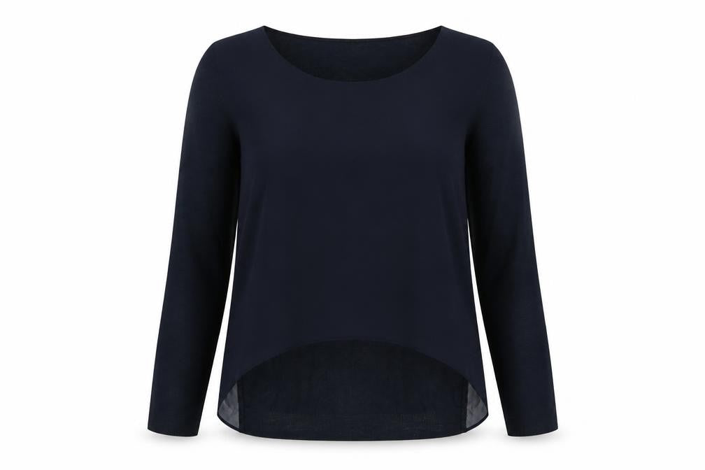 Front view of Next women’s blue round neck polyester jumper, size UK 10