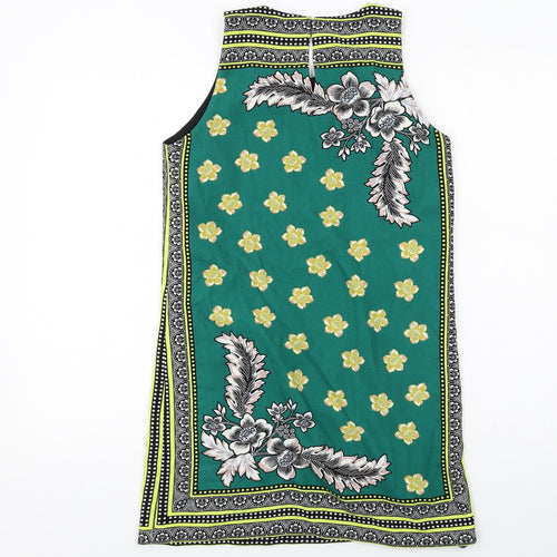 Zara Womens Green Geometric Polyester Sheath Size S Round Neck Button