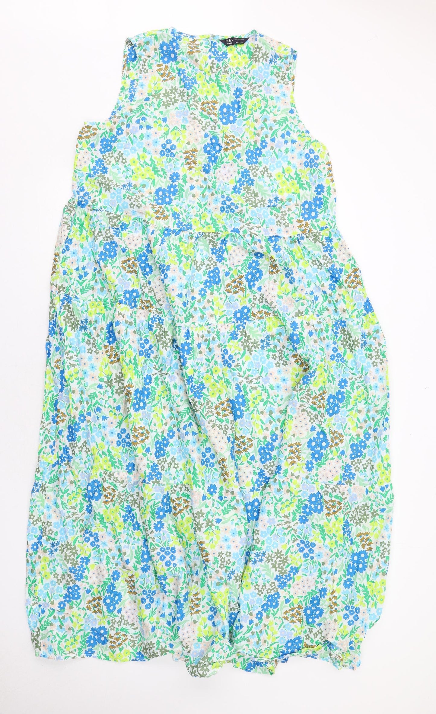 Marks and Spencer Womens Multicoloured Floral Cotton Trapeze & Swing Size 16 Round Neck Button