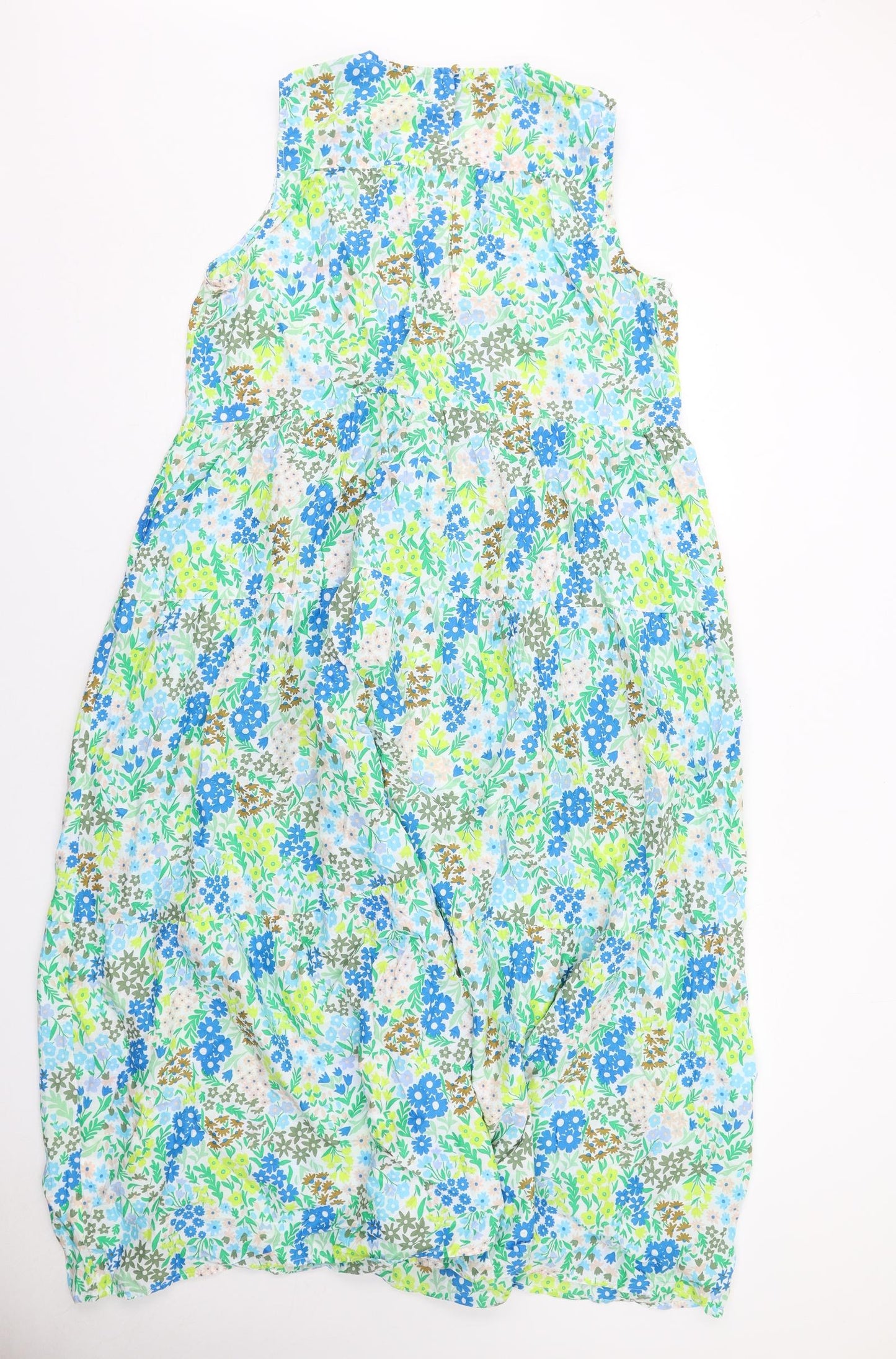 Marks and Spencer Womens Multicoloured Floral Cotton Trapeze & Swing Size 16 Round Neck Button