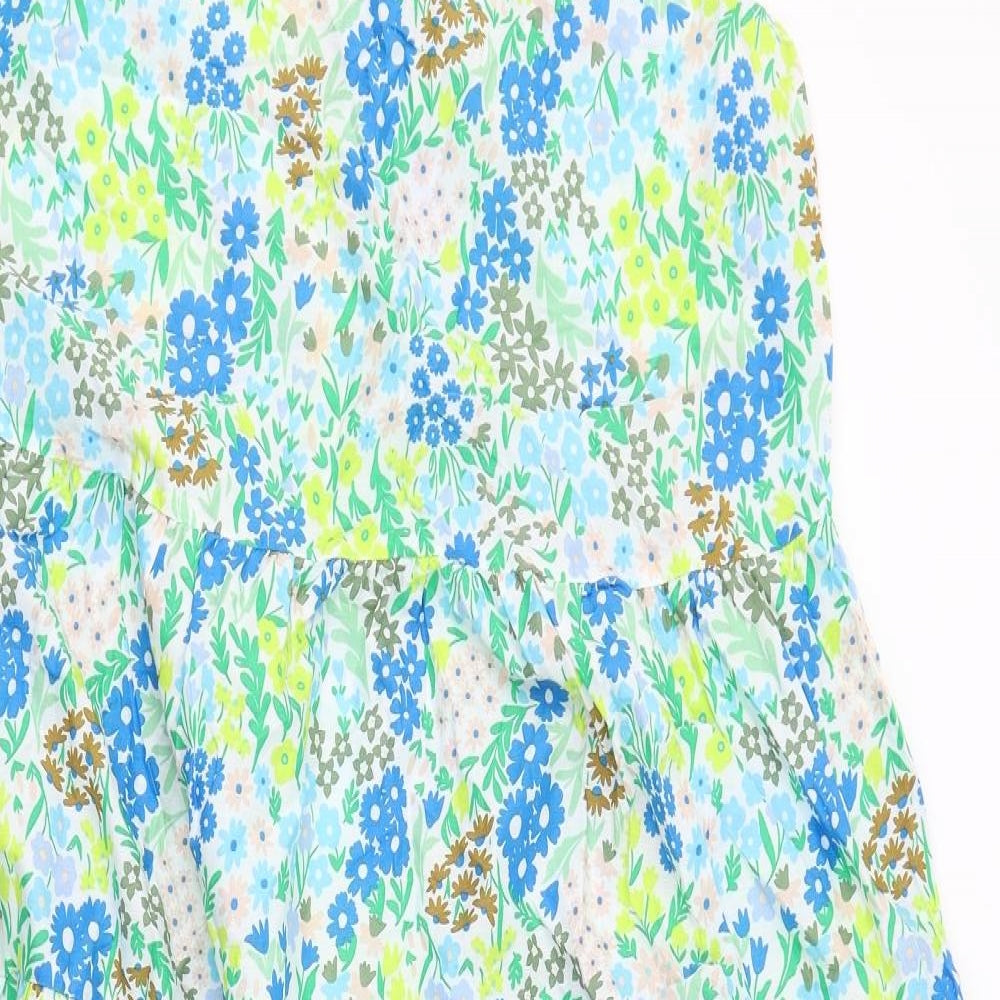 Marks and Spencer Womens Multicoloured Floral Cotton Trapeze & Swing Size 16 Round Neck Button
