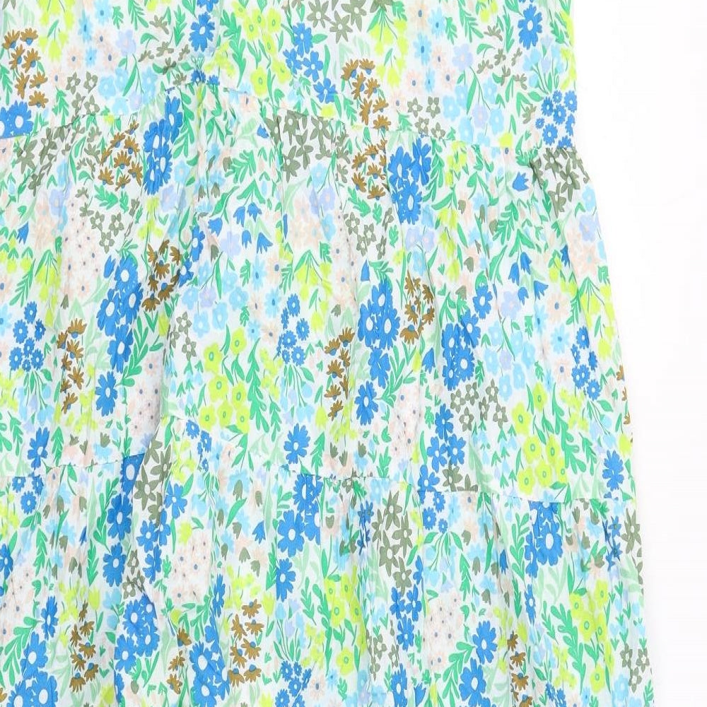 Marks and Spencer Womens Multicoloured Floral Cotton Trapeze & Swing Size 16 Round Neck Button