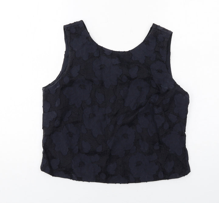 Marks and Spencer Womens Blue Geometric Cotton Basic Tank Size 12 Round Neck