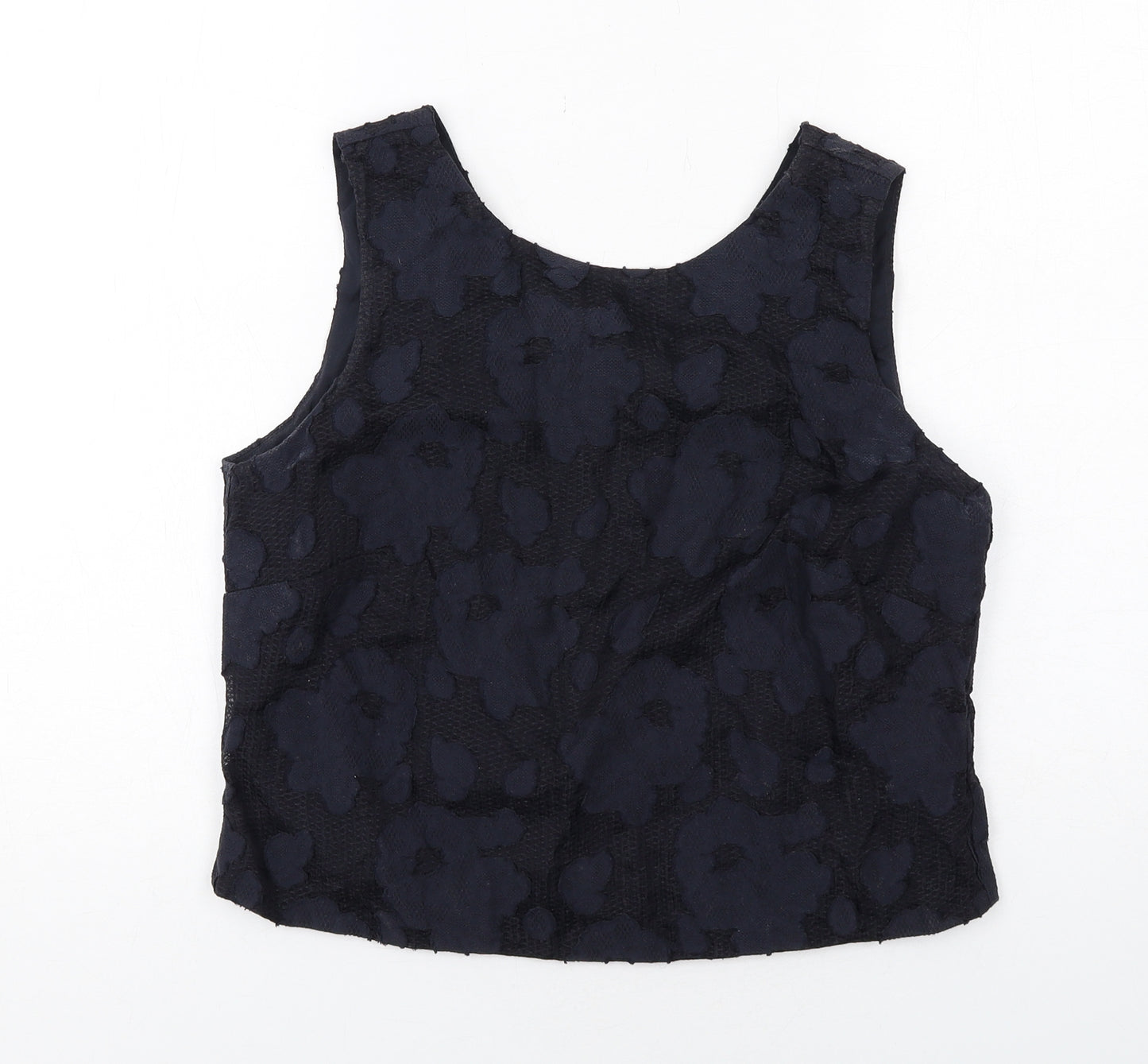 Marks and Spencer Womens Blue Geometric Cotton Basic Tank Size 12 Round Neck