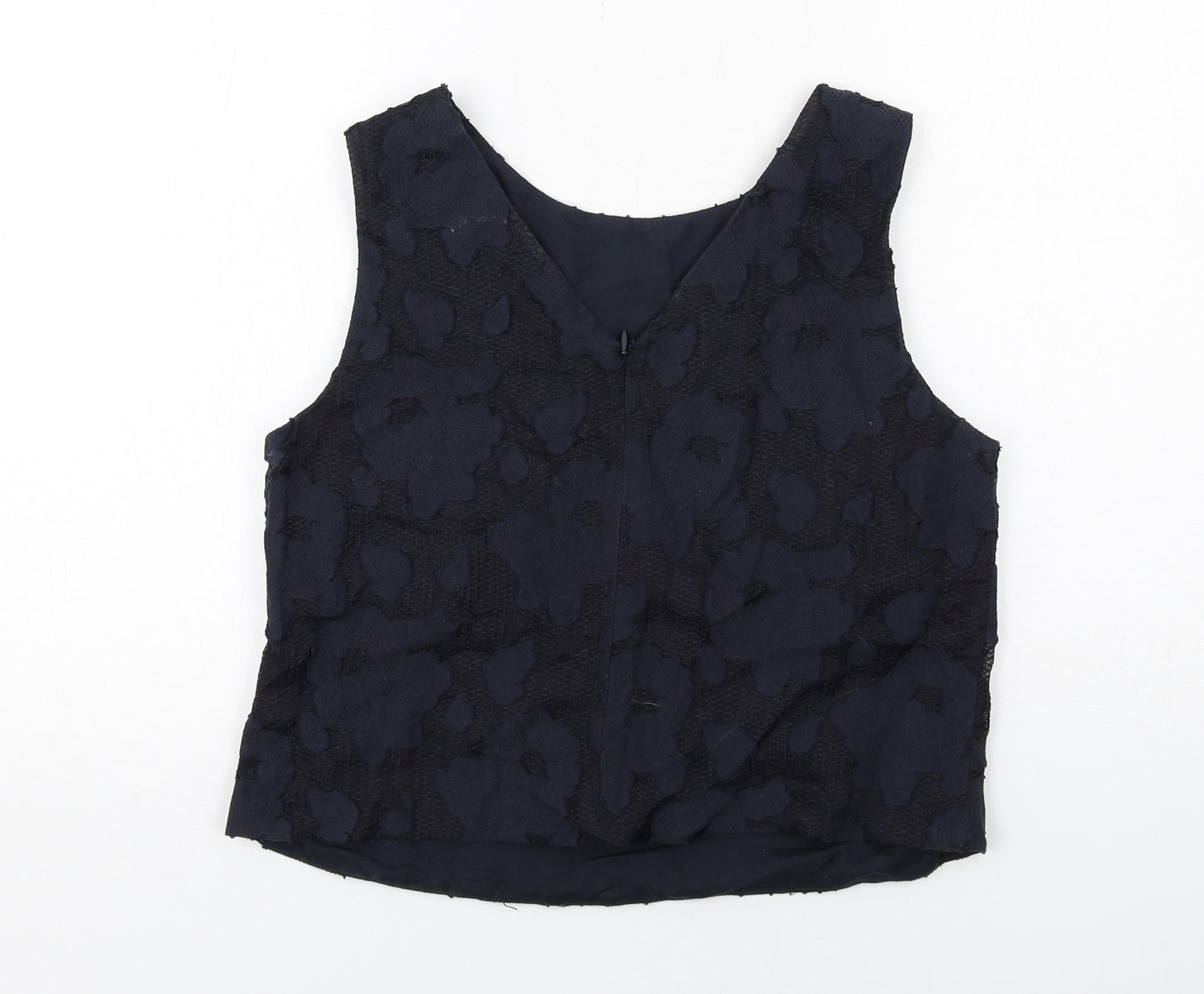 Marks and Spencer Womens Blue Geometric Cotton Basic Tank Size 12 Round Neck