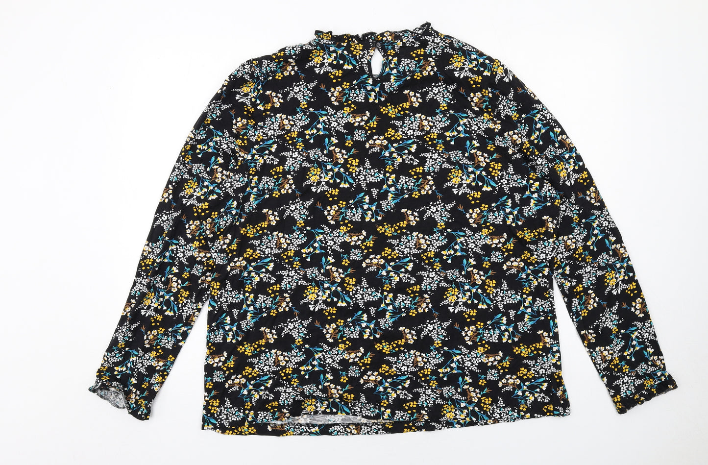 M&Co Womens Black Geometric Cotton Basic Blouse Size 22 Round Neck