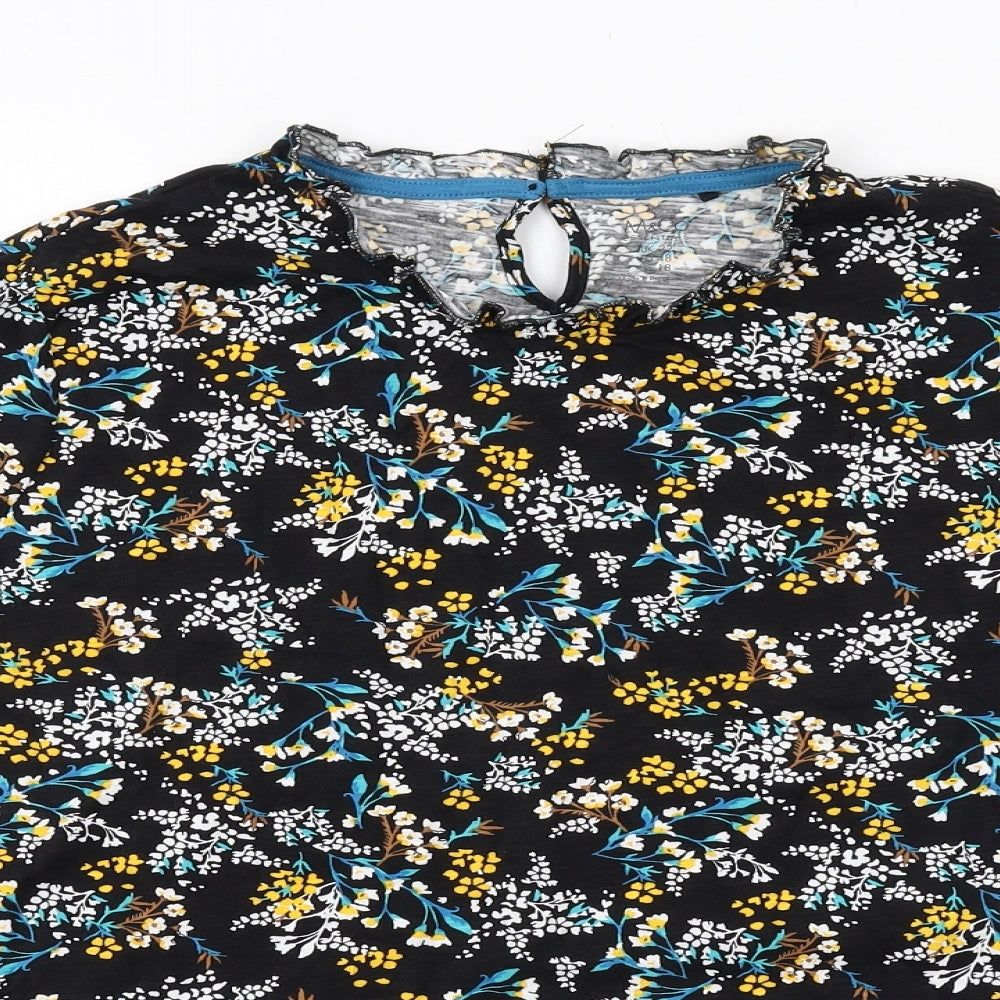 M&Co Womens Black Geometric Cotton Basic Blouse Size 22 Round Neck