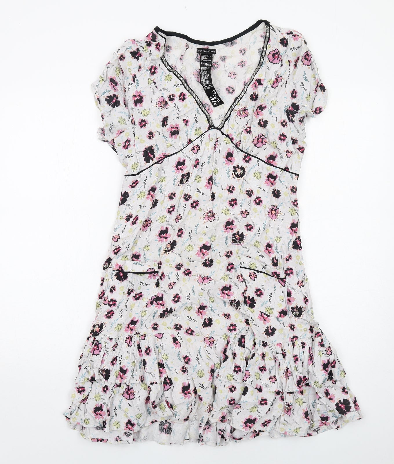 River Island Womens Multicoloured Floral Viscose Trapeze & Swing Size 14 V-Neck Pullover