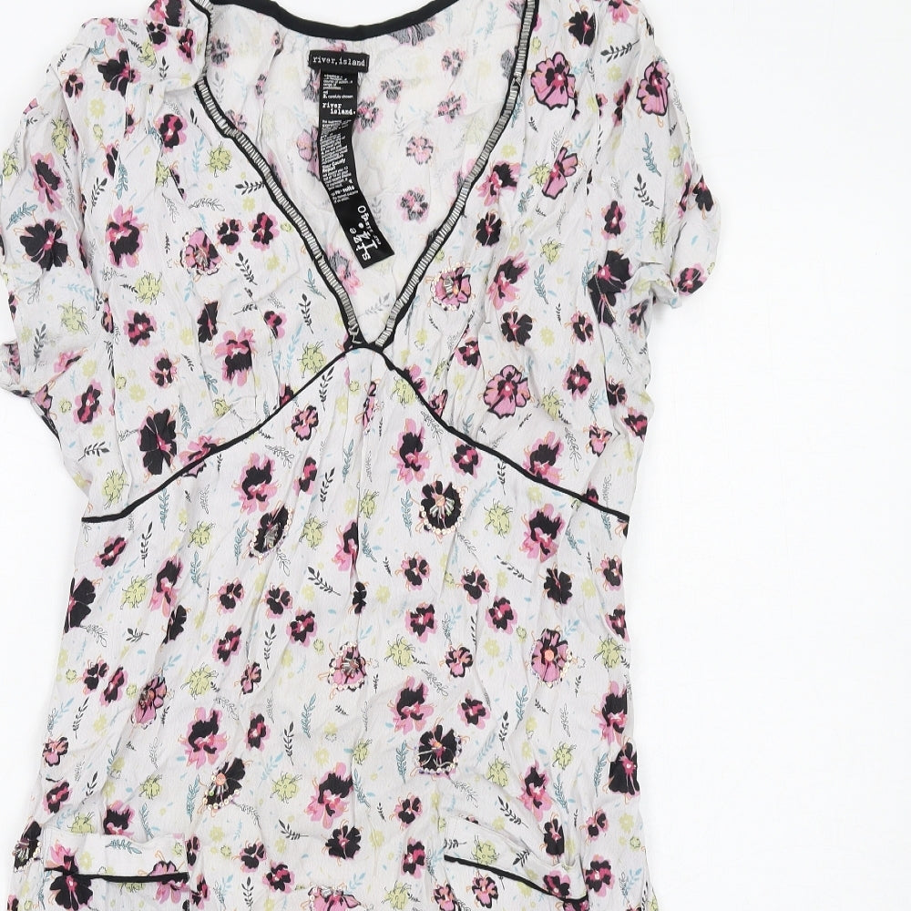 River Island Womens Multicoloured Floral Viscose Trapeze & Swing Size 14 V-Neck Pullover