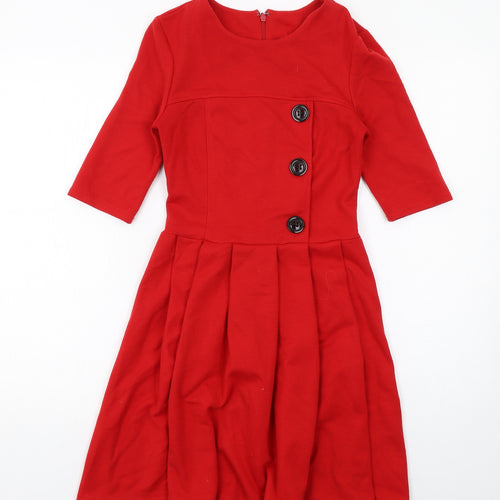 ASOS Womens Red Polyester Fit & Flare Size 8 Round Neck Zip