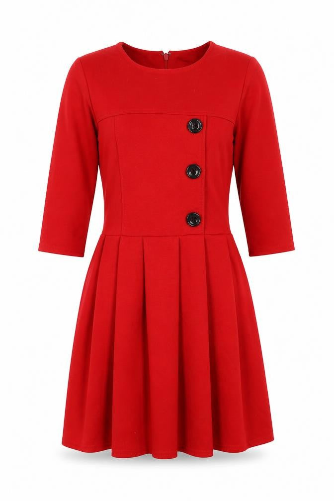 Front view of ASOS women’s red polyester fit & flare, size UK 8, round neck zip