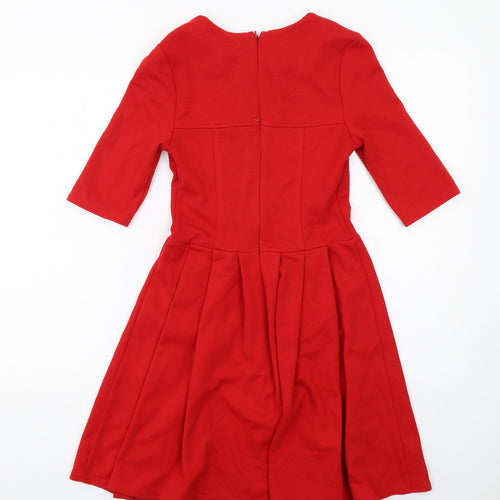 ASOS Womens Red Polyester Fit & Flare Size 8 Round Neck Zip