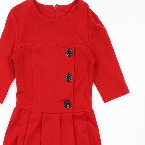 ASOS Womens Red Polyester Fit & Flare Size 8 Round Neck Zip