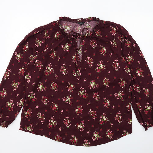 M&Co Womens Purple Floral Polyester Basic Blouse Size 22 Round Neck