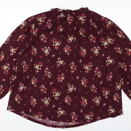 M&Co Womens Purple Floral Polyester Basic Blouse Size 22 Round Neck