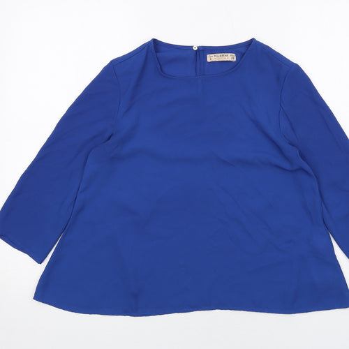 Pull&Bear Womens Blue Polyester Basic Blouse Size S Round Neck