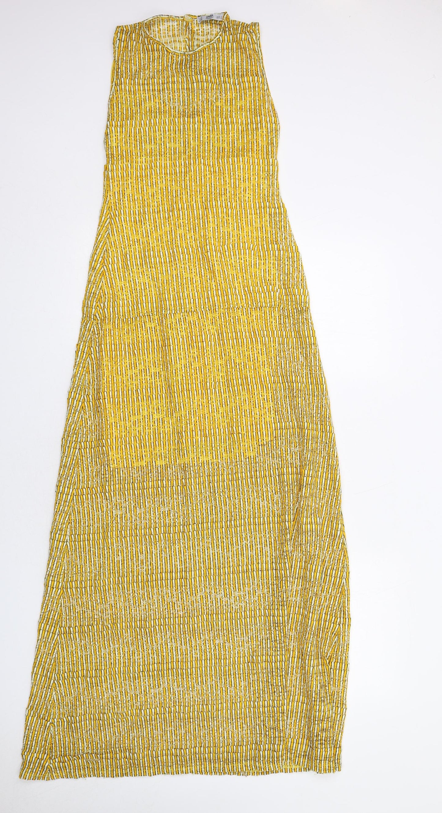 Zara Womens Yellow Polyester Maxi Size S Round Neck Button