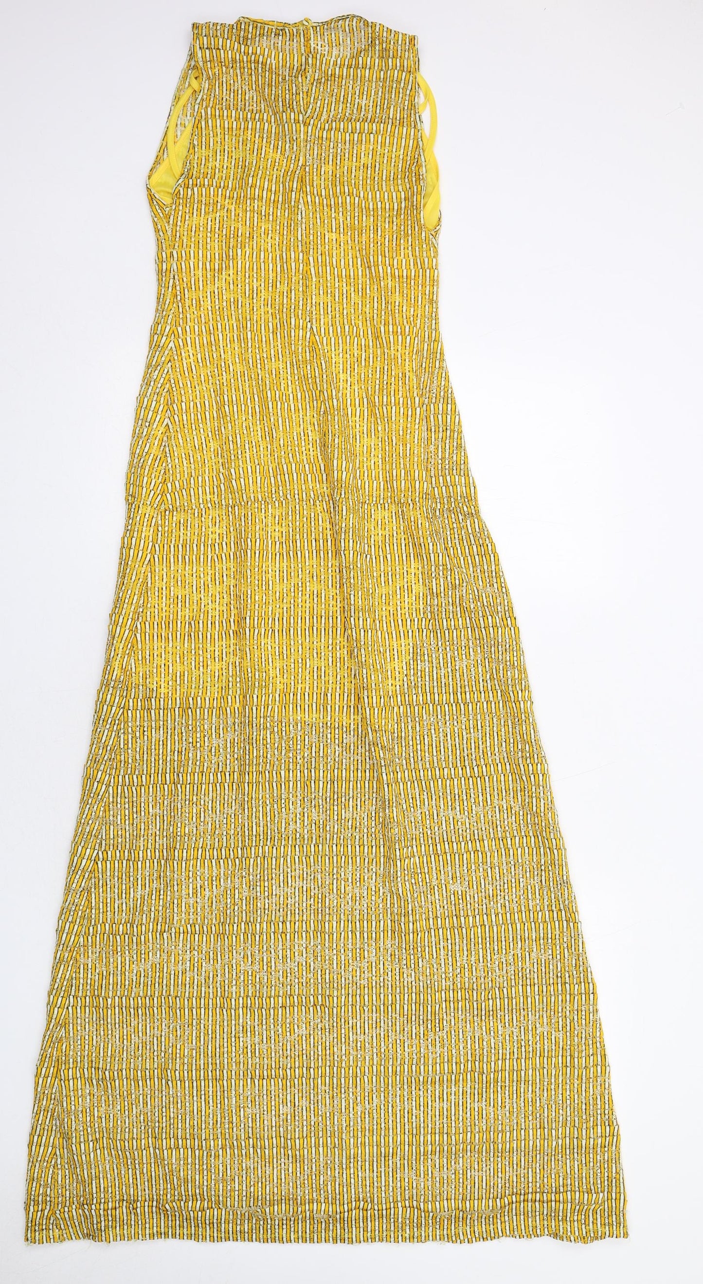 Zara Womens Yellow Polyester Maxi Size S Round Neck Button