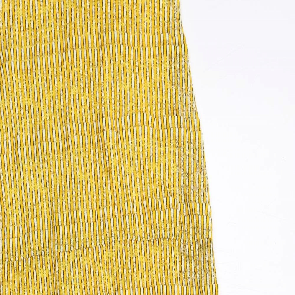 Zara Womens Yellow Polyester Maxi Size S Round Neck Button
