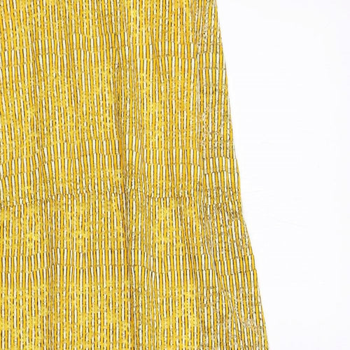 Zara Womens Yellow Polyester Maxi Size S Round Neck Button