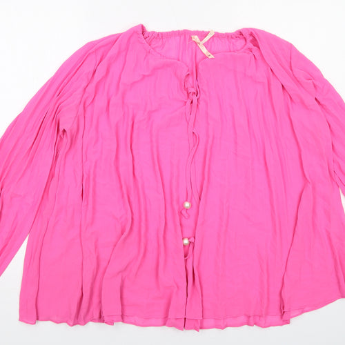 Elli White Womens Pink Polyester Basic Blouse Size M Round Neck