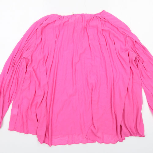 Elli White Womens Pink Polyester Basic Blouse Size M Round Neck