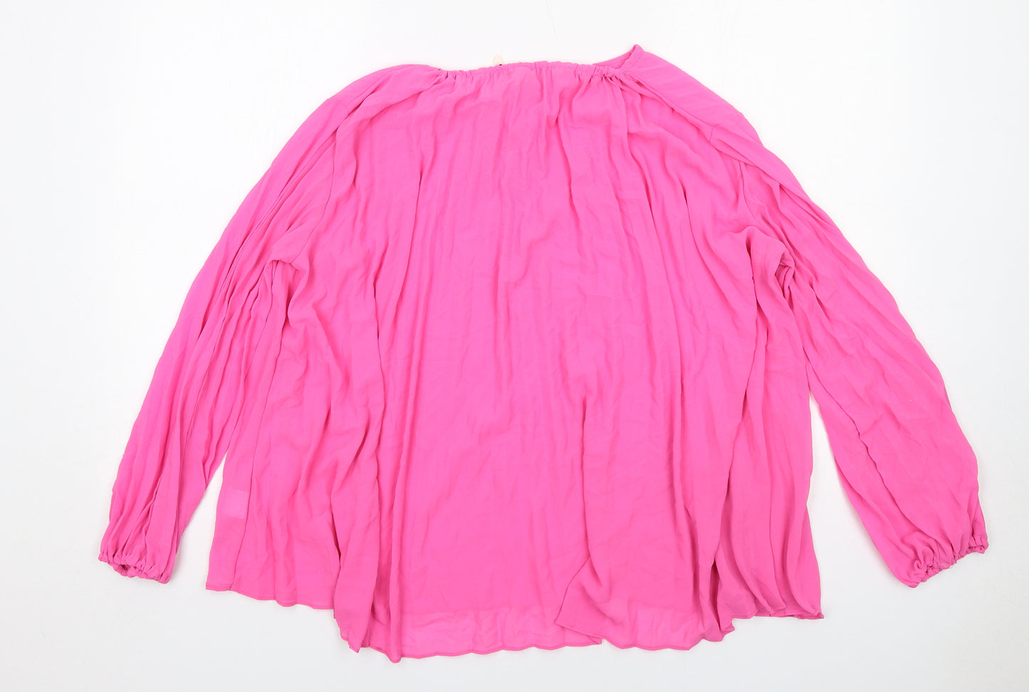 Elli White Womens Pink Polyester Basic Blouse Size M Round Neck