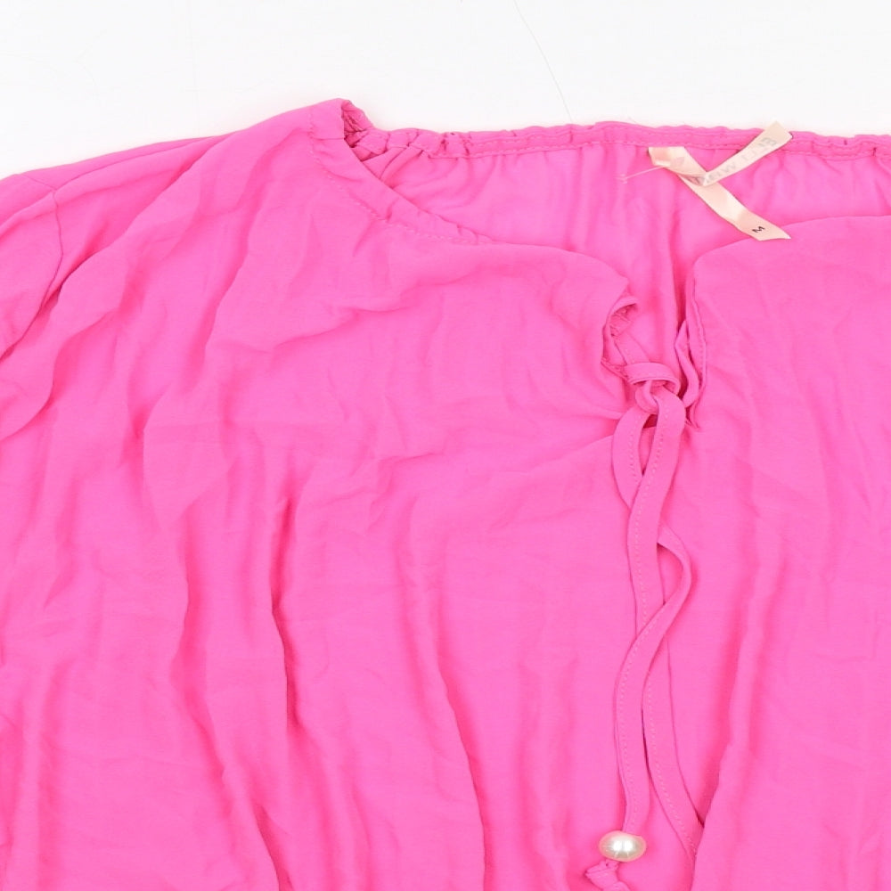 Elli White Womens Pink Polyester Basic Blouse Size M Round Neck