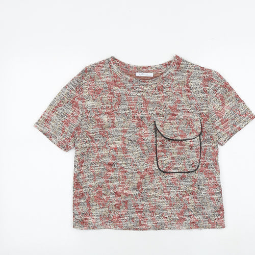 Zara Womens Multicoloured Geometric Polyester Basic T-Shirt Size S Round Neck