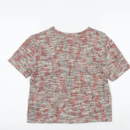 Zara Womens Multicoloured Geometric Polyester Basic T-Shirt Size S Round Neck