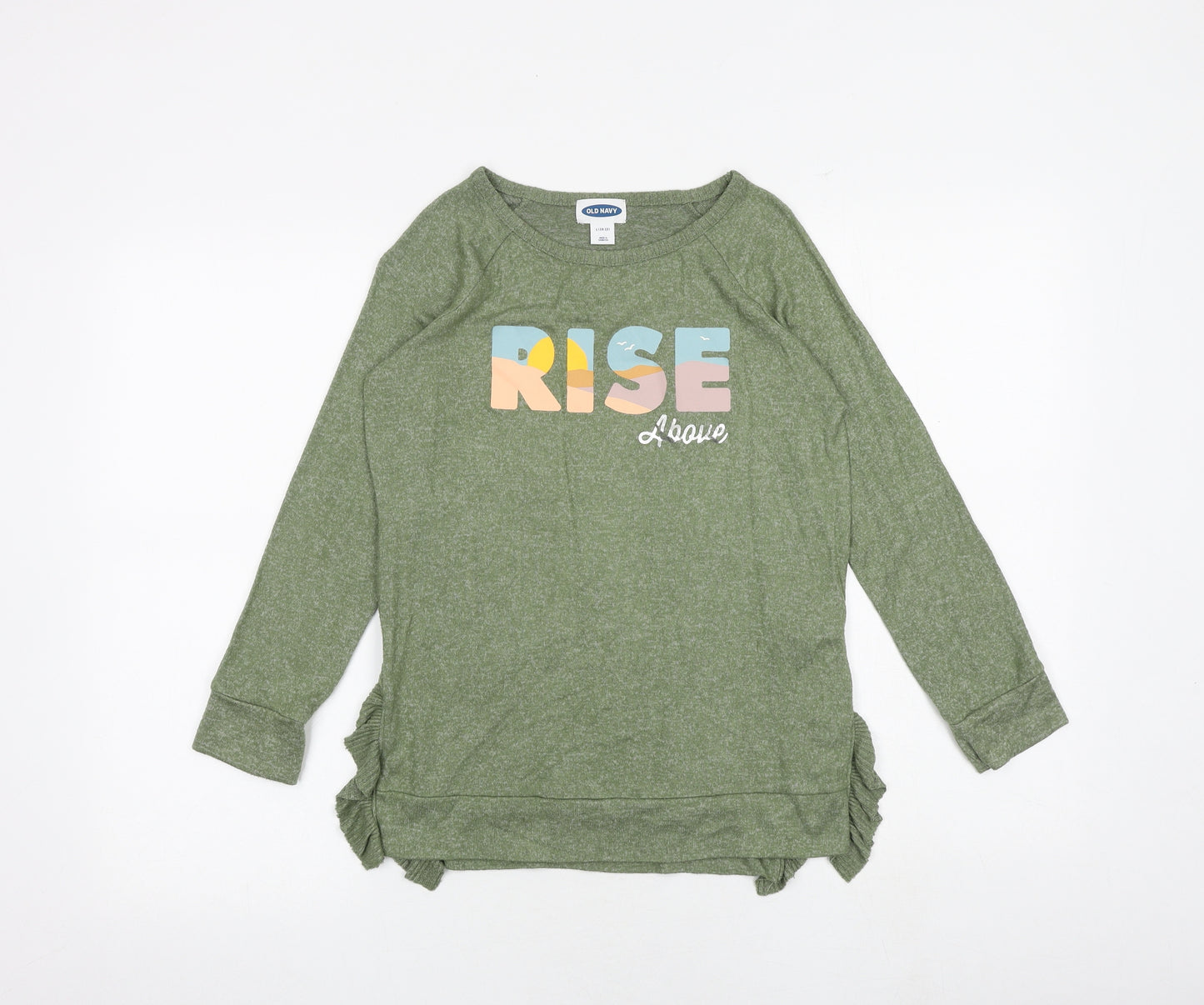 Old Navy Girls Green Viscose Basic T-Shirt Size 11-12 Years Round Neck Pullover - Rise Above