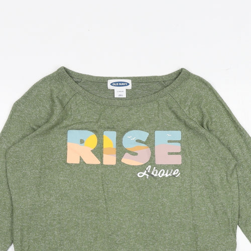 Old Navy Girls Green Viscose Basic T-Shirt Size 11-12 Years Round Neck Pullover - Rise Above