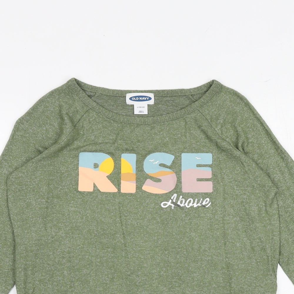 Old Navy Girls Green Viscose Basic T-Shirt Size 11-12 Years Round Neck Pullover - Rise Above