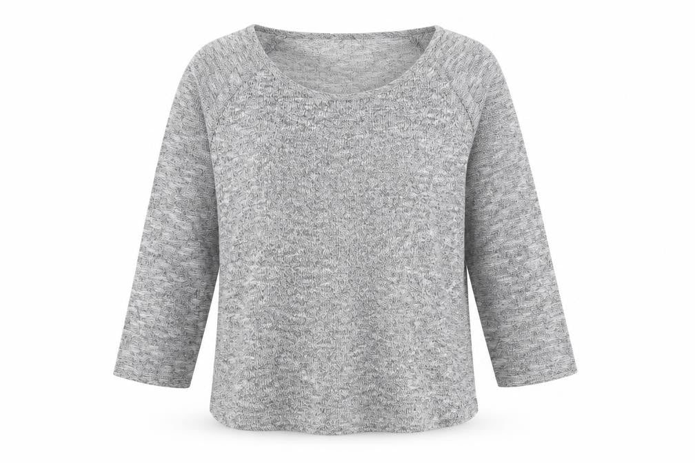 Oasis Womens Grey Geometric Polyester Basic Blouse Size L Round Neck