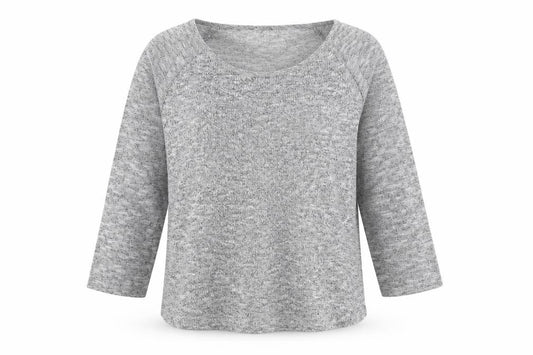 Front view of Oasis women’s grey geometric polyester basic blouse, size L, round neck