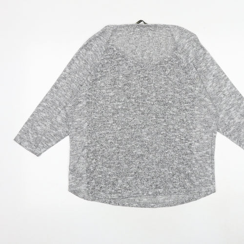 Oasis Womens Grey Geometric Polyester Basic Blouse Size L Round Neck