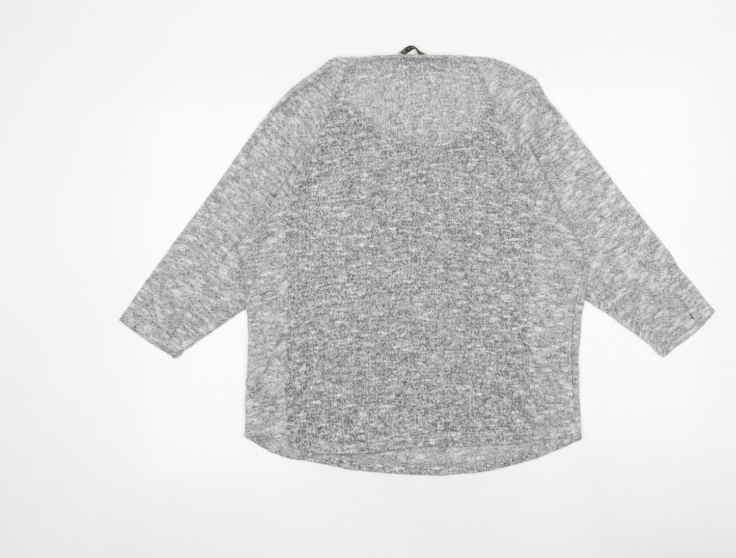 Oasis Womens Grey Geometric Polyester Basic Blouse Size L Round Neck