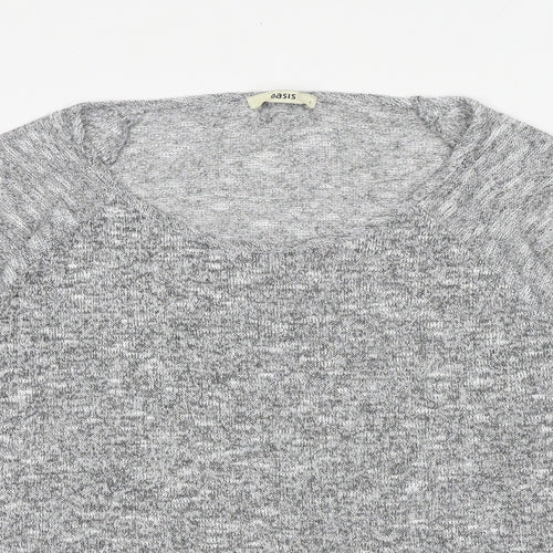 Oasis Womens Grey Geometric Polyester Basic Blouse Size L Round Neck