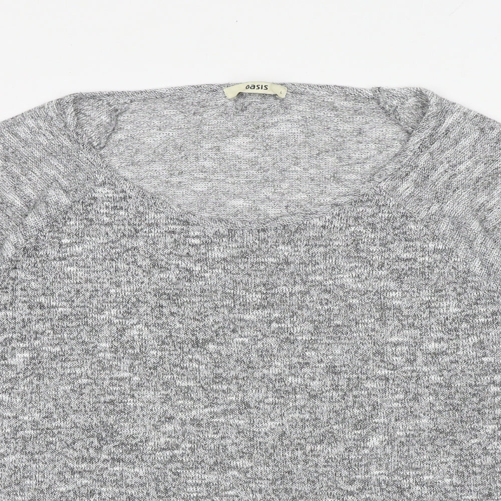Oasis Womens Grey Geometric Polyester Basic Blouse Size L Round Neck