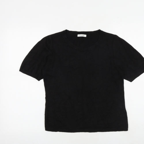Classic Womens Black Round Neck Acrylic Pullover Jumper Size 12