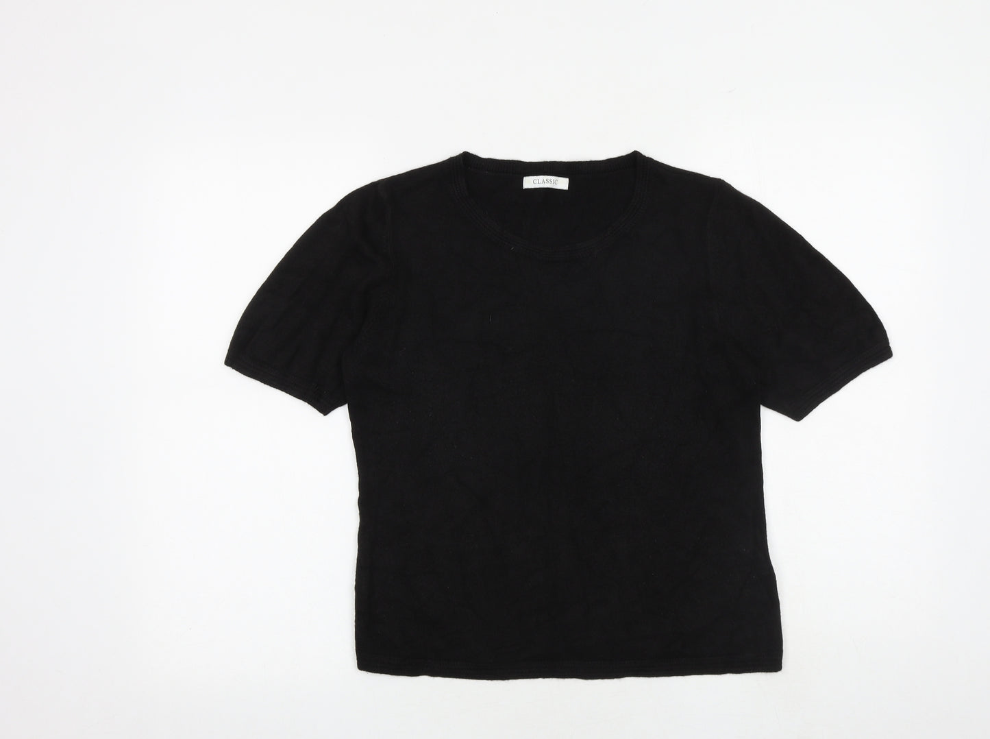 Classic Womens Black Round Neck Acrylic Pullover Jumper Size 12