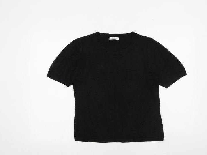 Classic Womens Black Round Neck Acrylic Pullover Jumper Size 12