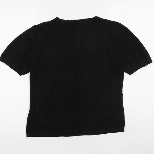 Classic Womens Black Round Neck Acrylic Pullover Jumper Size 12