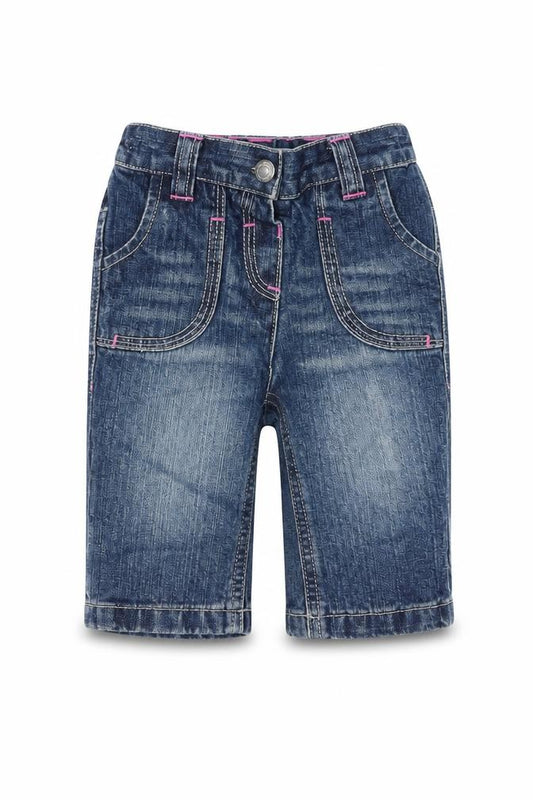 Front view of Next Baby Blue 100% Cotton Cropped Jeans, size 3-6, Months Zip